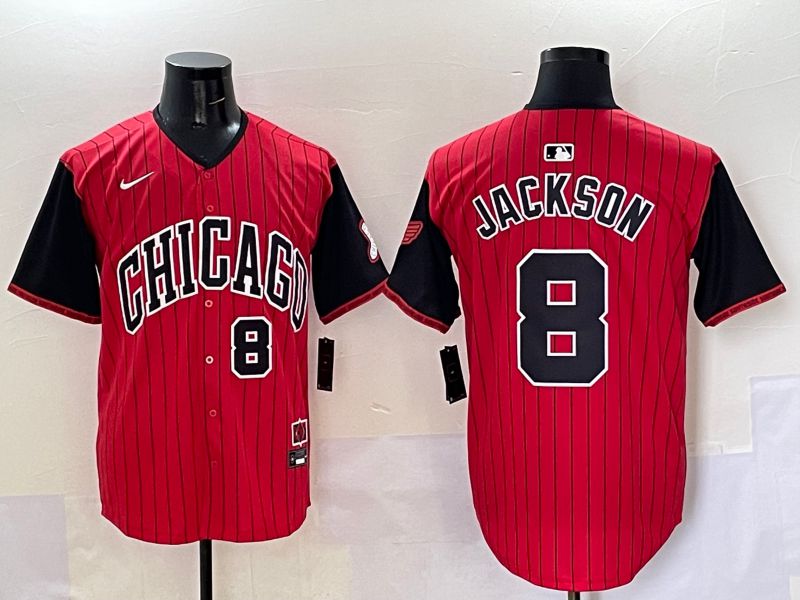 Men 2025 Chicago White Sox #8 Jackson Red Stripe Joint Name Nike MLB Jersey style 35->chicago white sox->MLB Jersey